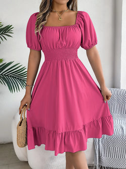 Dress Short Sleeve Puff Sleeve Long Flowy a Line Dresses Women's Summer Natural Trade Assurance Simple Adults