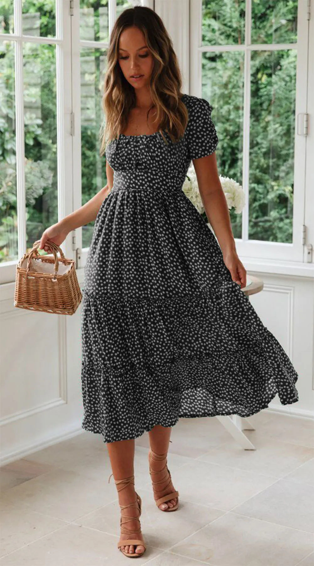 Dress Short Sleeve Puff Sleeve Long Flowy a Line Dresses Women's Summer Natural Trade Assurance Simple Adults