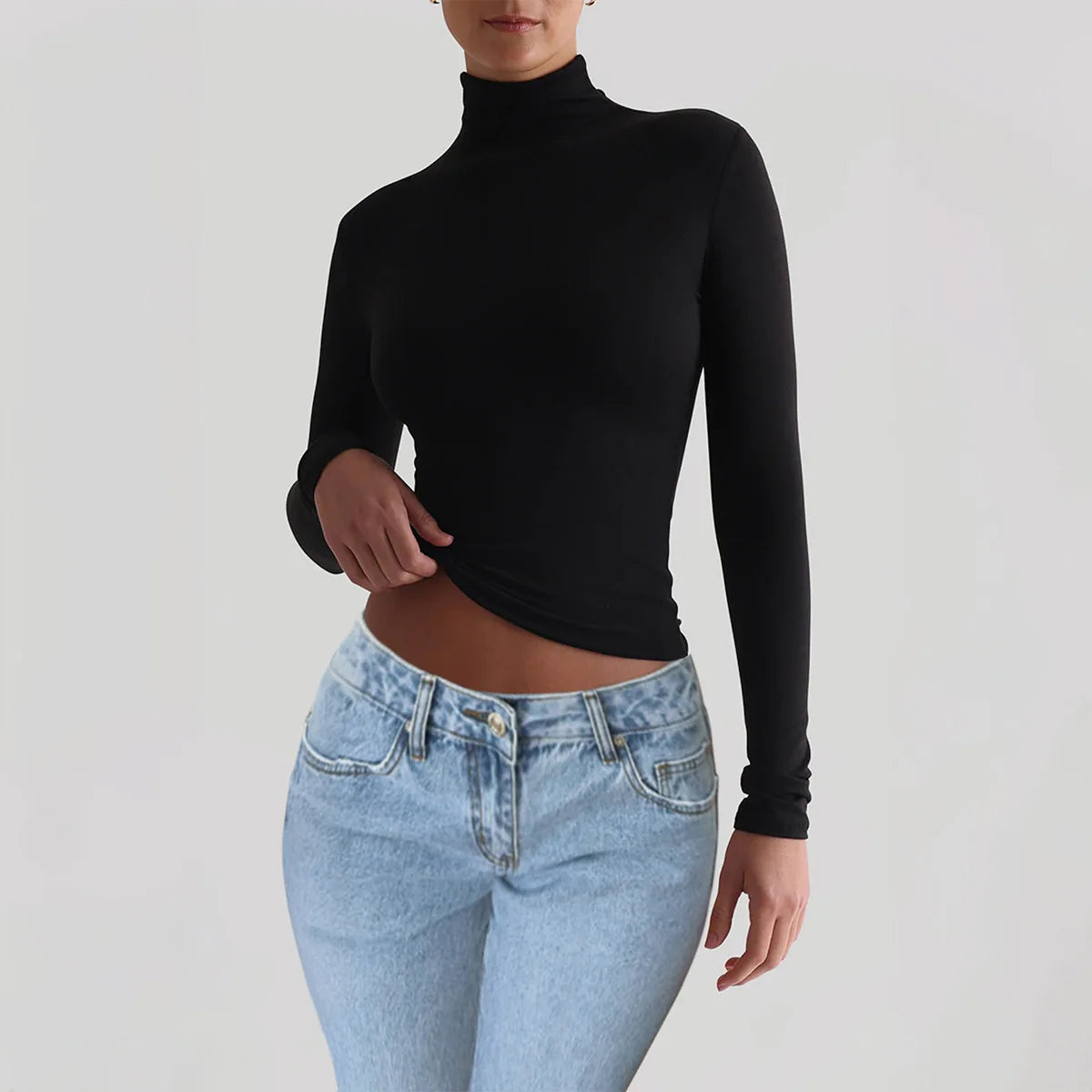 New Arrival High Collar Skinny Women Long Sleeve Top Soft Breathable Women Top