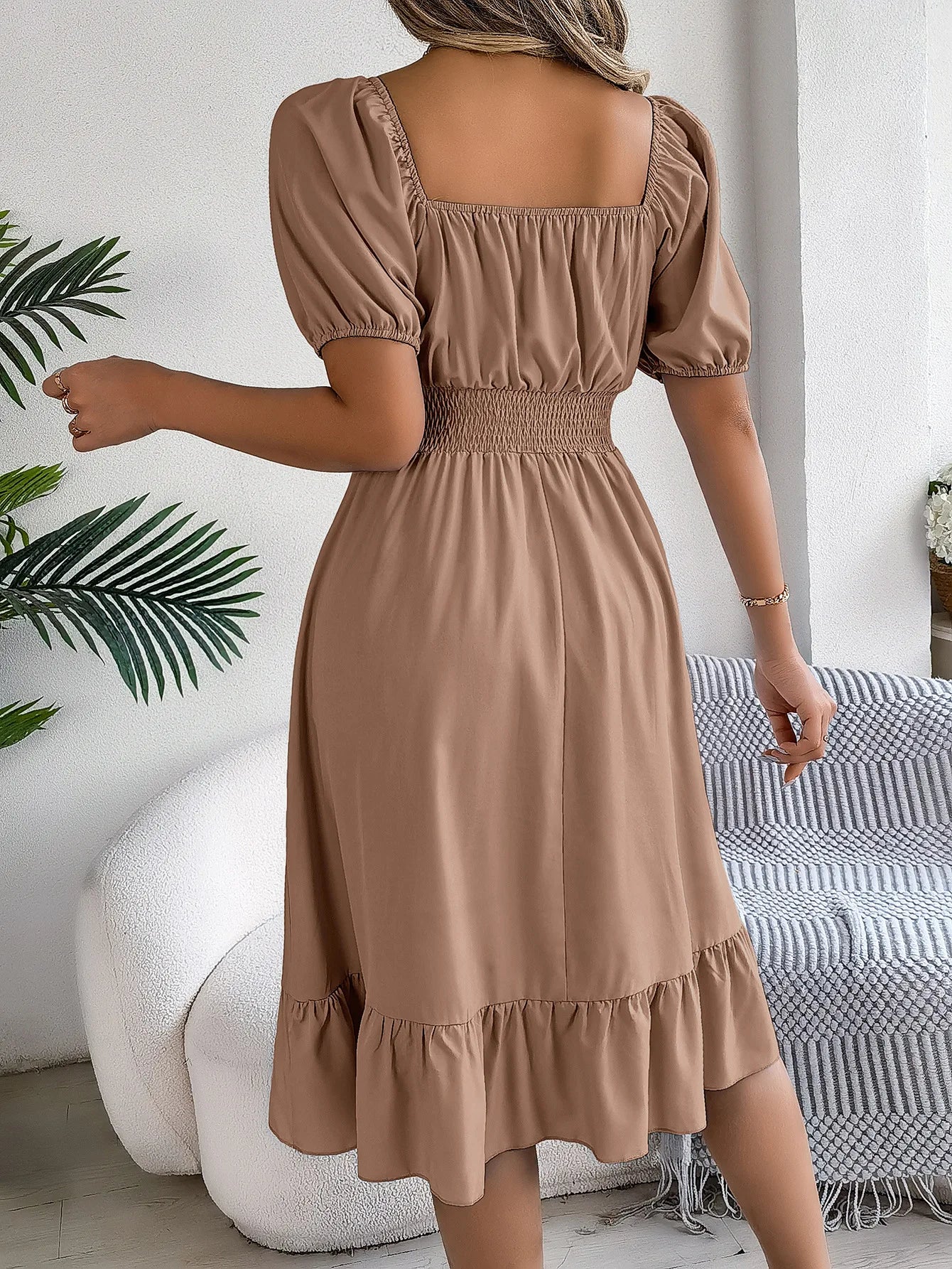 Dress Short Sleeve Puff Sleeve Long Flowy a Line Dresses Women's Summer Natural Trade Assurance Simple Adults