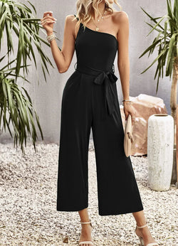 Summer Elegant Loose Solid Color Casual Workout Overall Linen High Waist Long Women Jumpsuit