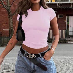 New Arrivals Custom Solid Color Girls T Shirt Slim Fit Women Crop Top Short Sleeve T-Shirts