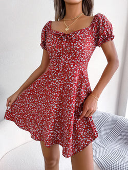 Dress Short Sleeve Puff Sleeve Long Flowy a Line Dresses Women's Summer Natural Trade Assurance Simple Adults