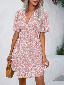 Dress Short Sleeve 2024 Summer Fashion Floral Loose Casual Rayon Dress Beach Vacation Short Skirt