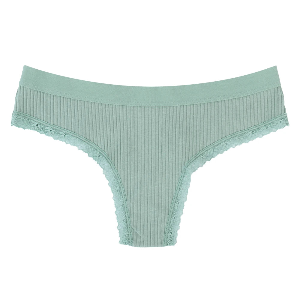 Solid Color No Show Ladies Thong Breathable Soft Lace Trim Panties No Line Undies Low Rise Women's Thongs Underwear