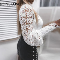 sale lace blouse long sleeve button women white shirt office ladies clothing