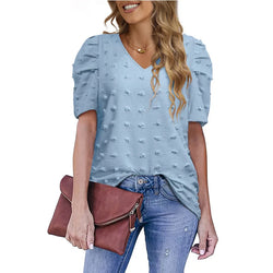 Summer V Neck Chiffon Shirt Puff Sleeve Women Blouse Plus Size Tops