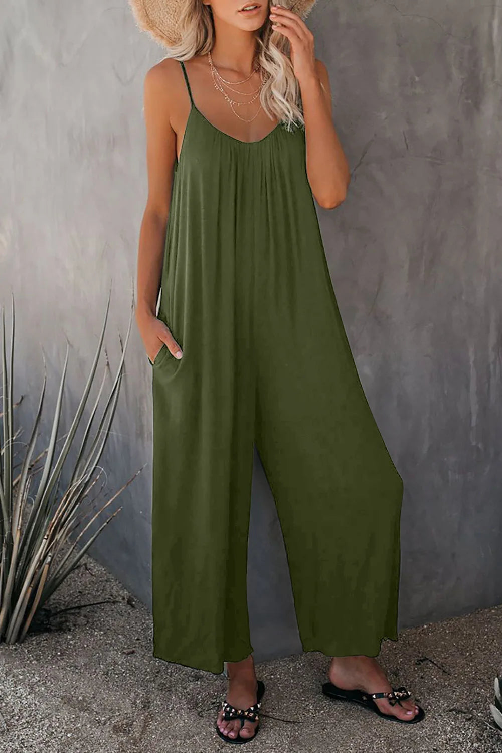 Summer Fashion Women Sleeveless Rompers One Piece Long Jumpsuits Loose Pants Casual Overalls Cami Jumpsuit