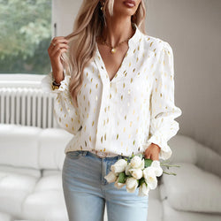 Sequined Women's Shirts V-neck Long Sleeve Blouse Top