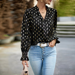 Sequined Women's Shirts V-neck Long Sleeve Blouse Top