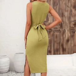 Unique Design Crisscross Bow Back Split Hem Tank Women's Slim Fit Dresses Elegant Vest Sleeveless Knitted Dress