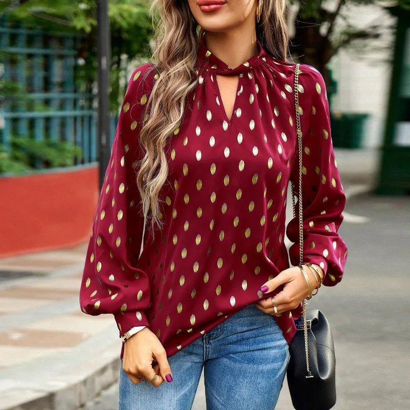 Sequined Print Blouse Long Sleeved Shirt for Women's Shirts