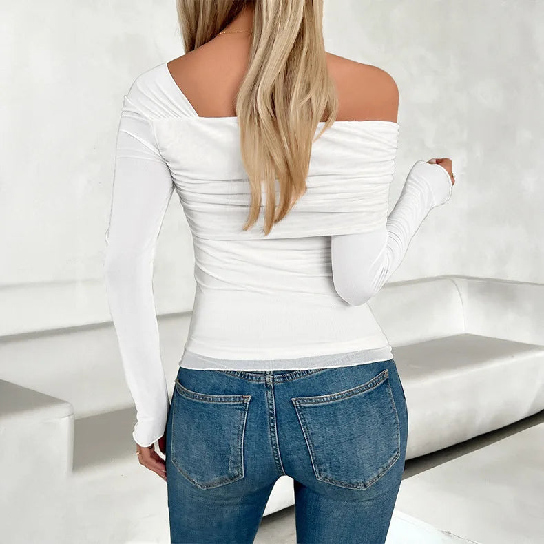 Hot Selling Solid Color Slim Stretch Tops Elegant Female Commuter T Shirts Women Tops and Blouses