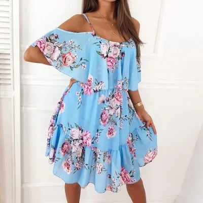 Summer Fashion Floral Loose Casual Rayon Dress Beach Vacation Short Skirt