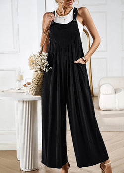 Linen Wide Leg Jumpsuits Casual Fall Summer Jumpers Loose Sleeveless Straps With Pockets Outfits