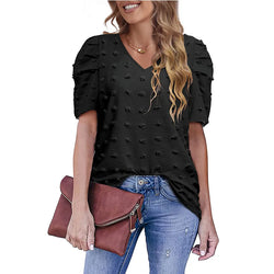 Summer V Neck Chiffon Shirt Puff Sleeve Women Blouse Plus Size Tops