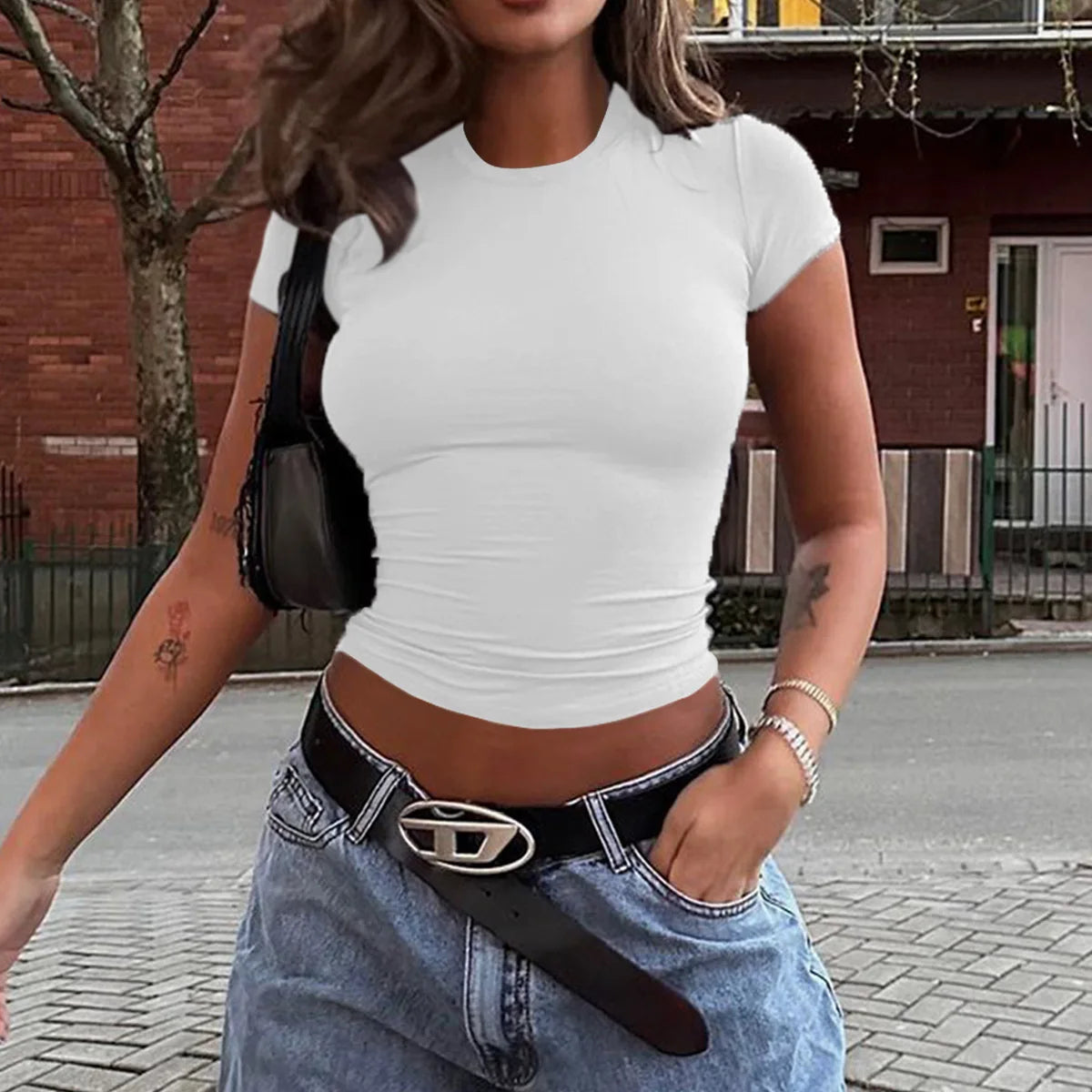 New Arrivals Custom Solid Color Girls T Shirt Slim Fit Women Crop Top Short Sleeve T-Shirts