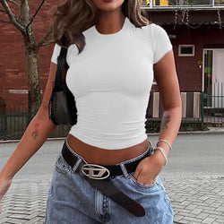 New Arrivals Custom Solid Color Girls T Shirt Slim Fit Women Crop Top Short Sleeve T-Shirts