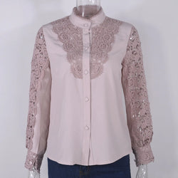 sale lace blouse long sleeve button women white shirt office ladies clothing