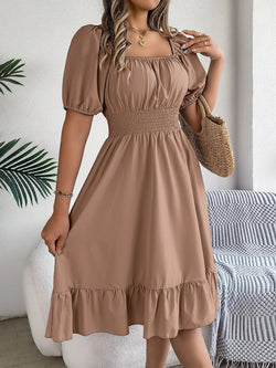 Dress Short Sleeve Puff Sleeve Long Flowy a Line Dresses Women's Summer Natural Trade Assurance Simple Adults