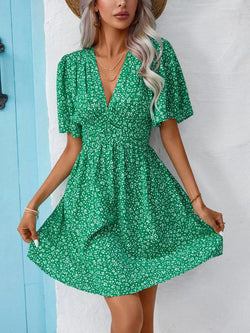 Dress Short Sleeve 2024 Summer Fashion Floral Loose Casual Rayon Dress Beach Vacation Short Skirt