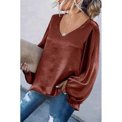 Soft V Neck Women Clothing Tops Long Sleeve Fashion Ladies' Blouses Silky korean clothes