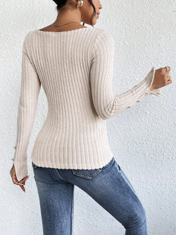 Long-Sleeved Slim Women's Tops Autumn Square Neck Fashion T-Shirt With Reasonable Prices