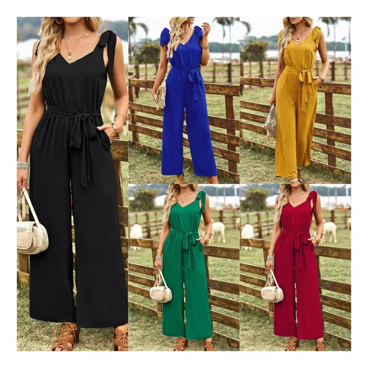 New Fashion Blank Color Women Sexy Trendy Maxi Jersey Loose High Waist Long Jumpsuit For Women