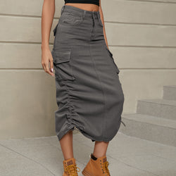 New denim tooling skirt casual medium and long skirt tide