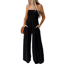 Women's Solid Color Tube Top Roller Jumpsuit Long Jumpsuit