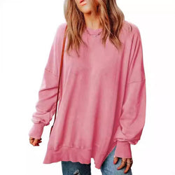 Solid color pullover round neck long-sleeved top European and American long casual loose fashion sweater