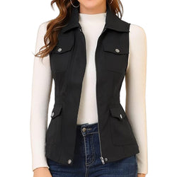 Cardigan Zipper Jacket AliExpress Multi-Pocket Solid Color Sleeveless