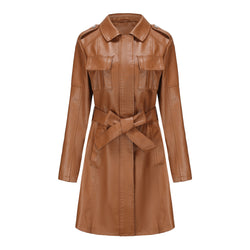 Spring and Autumn Long Sleeve Leather Trench Coat Fashion British Jacket Women