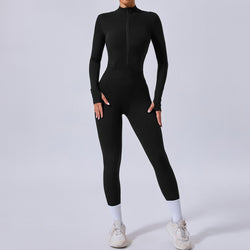 Side net yoga jumpsuit tight rubber band waist finger hole splicing sports fitness jumpsuit