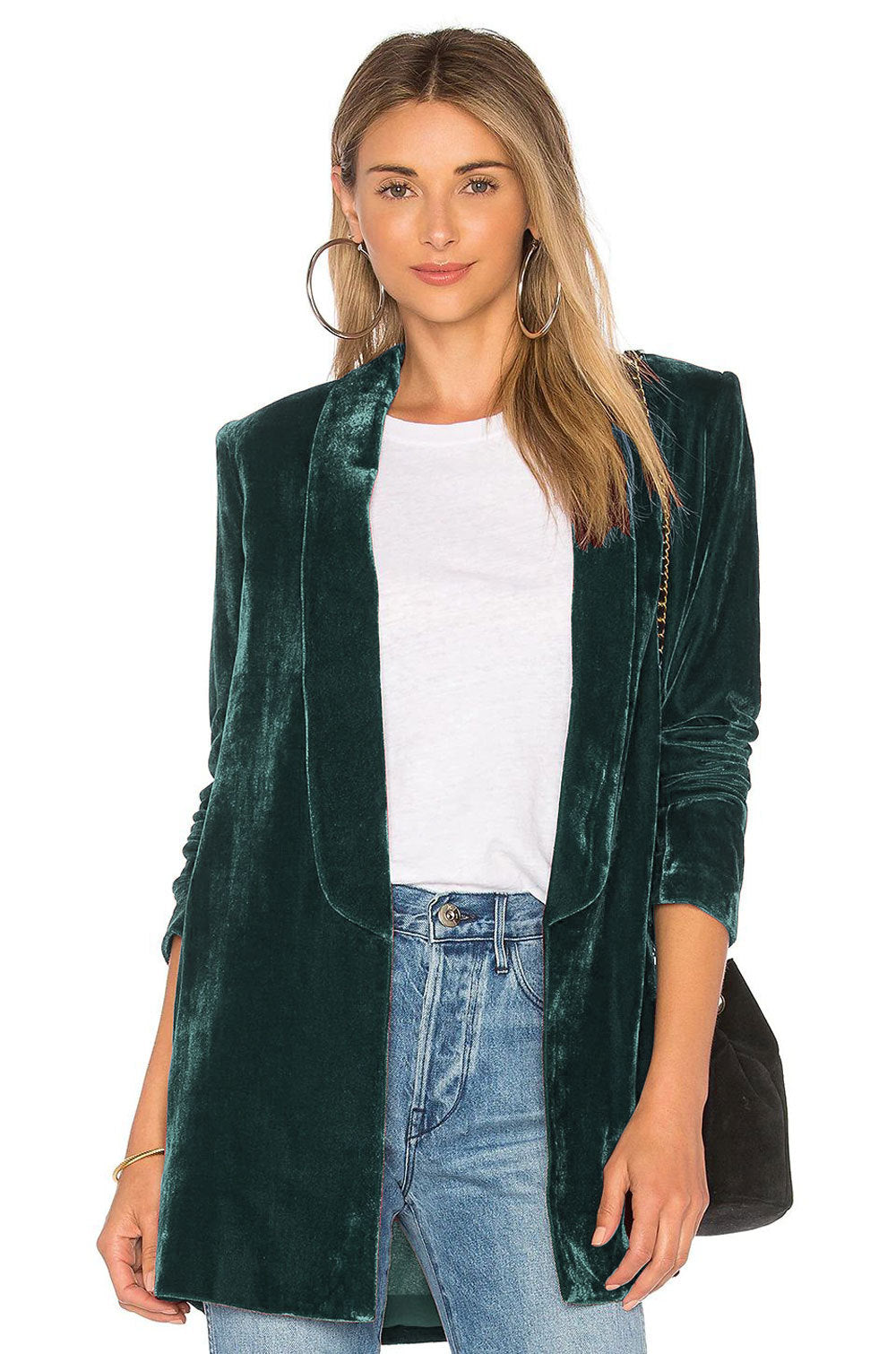 Golden velvet blazer slim fashion simple casual versatile cardigan jacket