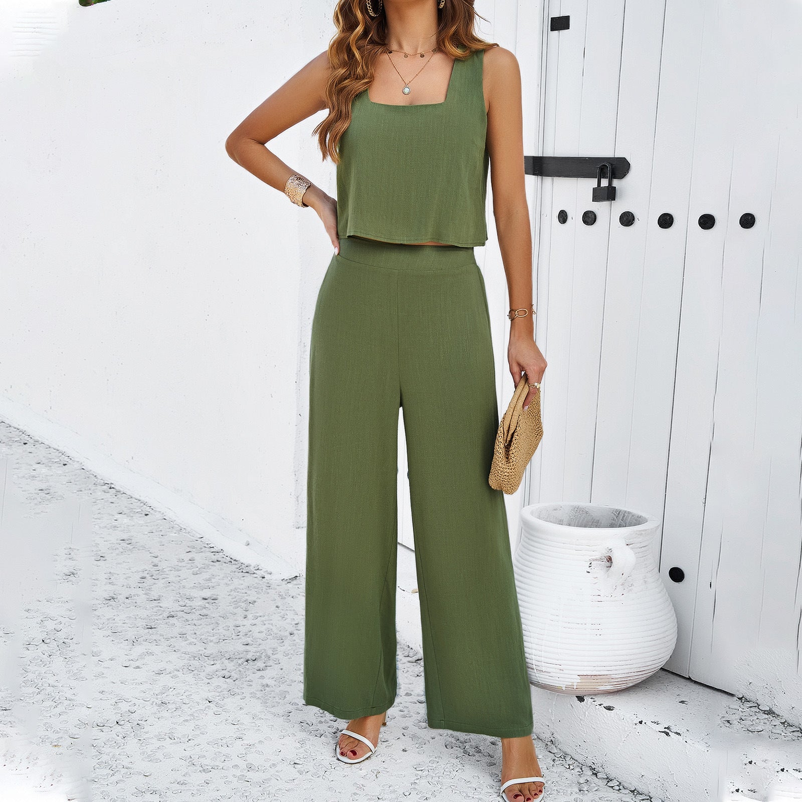 Spring and summer casual temperament sleeveless vest set two-piece set