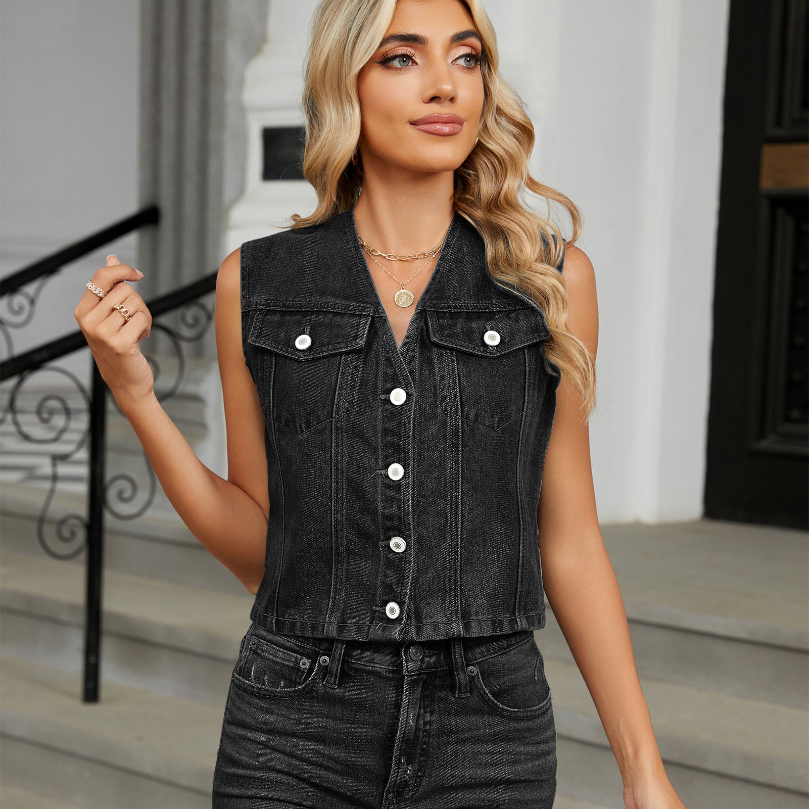 New washed slim denim vest vest vest vest top