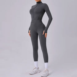 Side net yoga jumpsuit tight rubber band waist finger hole splicing sports fitness jumpsuit