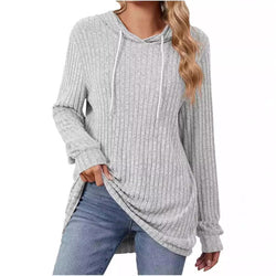 New solid color long-sleeved loose hooded knitted sweater jacket for women