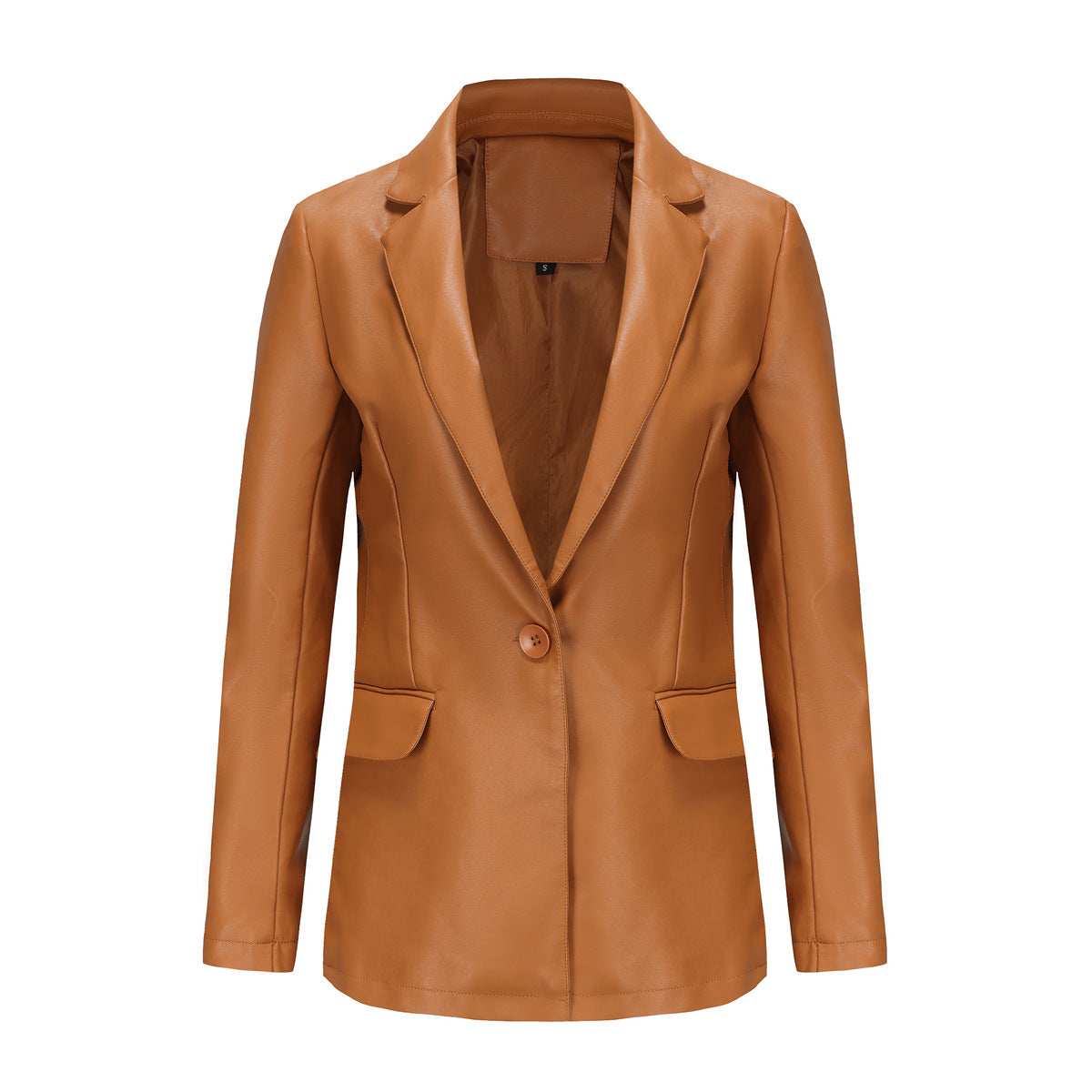 Small suit cross-border long-sleeved jacket women's single-grain buckle commuter casual solid-color leather jacket