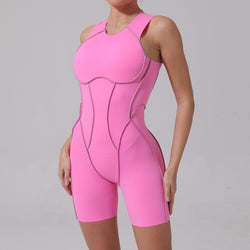 Qiusha line contrasting color tight-fitting onesie sports fitness beautiful back high elastic one-piece yoga suit