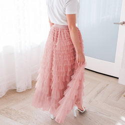 Fashion temperament women's clothing elegant mesh skirt cross-border new European and American fluffy long skirt solid color high waist cake skirt