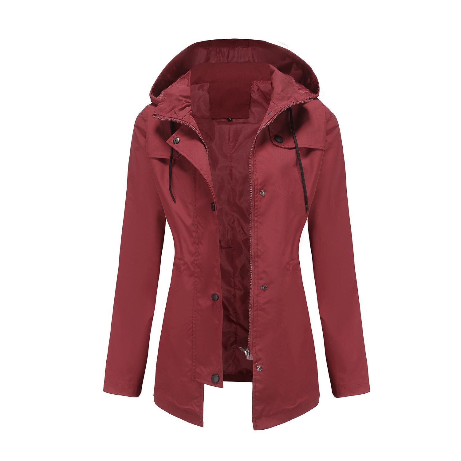 Women's Medium and Long Cardigan Hooded Jacket Outdoor Raincoat