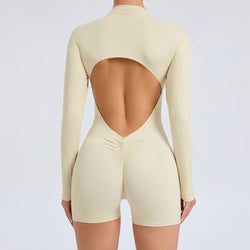 Hollow back half open zipper one-piece suit peach hip sports fitness big back quick drying one-piece yoga suit