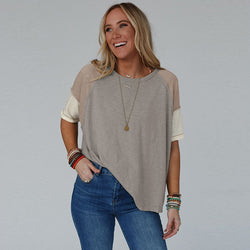 Versatile short-sleeved T-shirt personalized contrasting color splicing jumper top