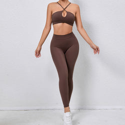 New nude yoga clothes cross beautiful back sports tight suit running breathable quick drying fitness yoga clothes