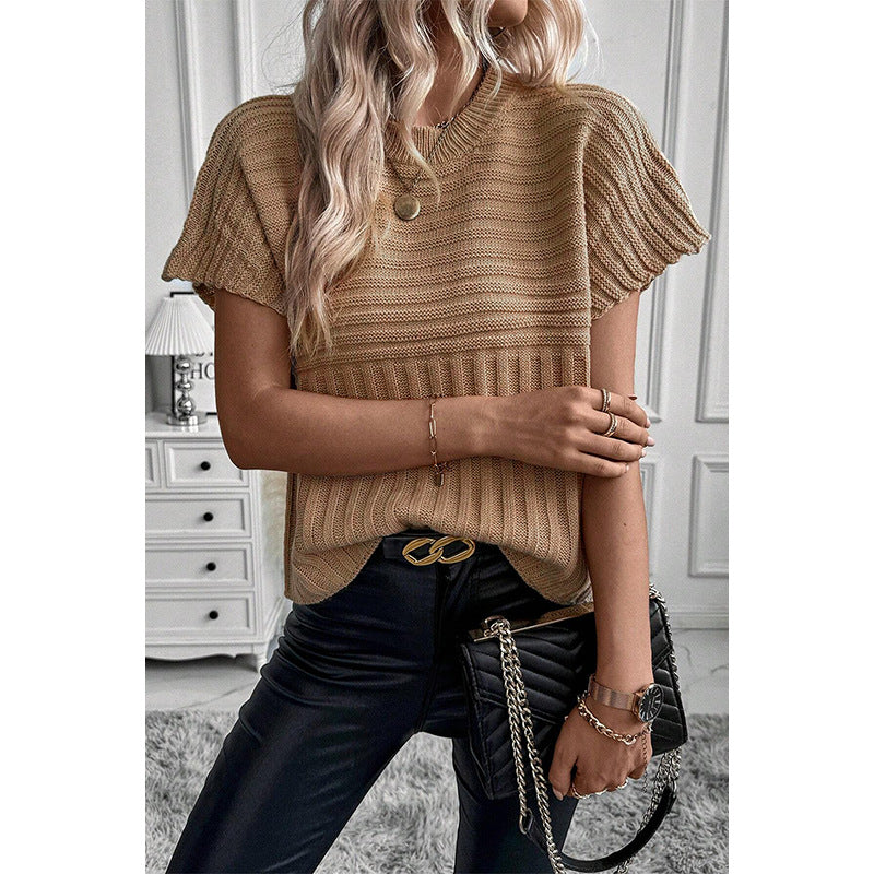 Summer new solid color loose pullover short-sleeved top T-shirt