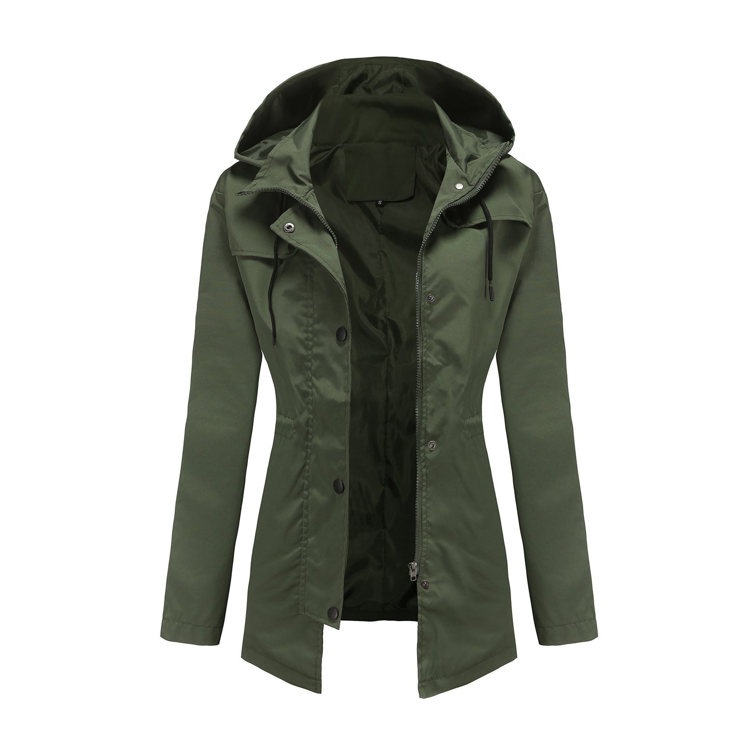 Women's Medium and Long Cardigan Hooded Jacket Outdoor Raincoat