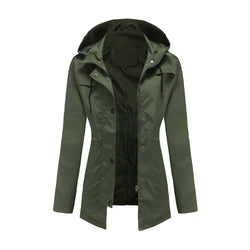 Women's Medium and Long Cardigan Hooded Jacket Outdoor Raincoat