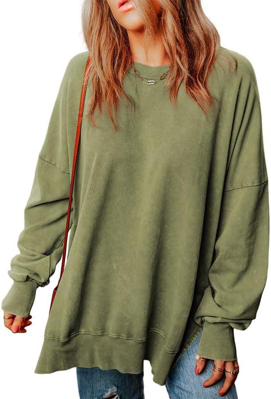 Solid color pullover round neck long-sleeved top European and American long casual loose fashion sweater